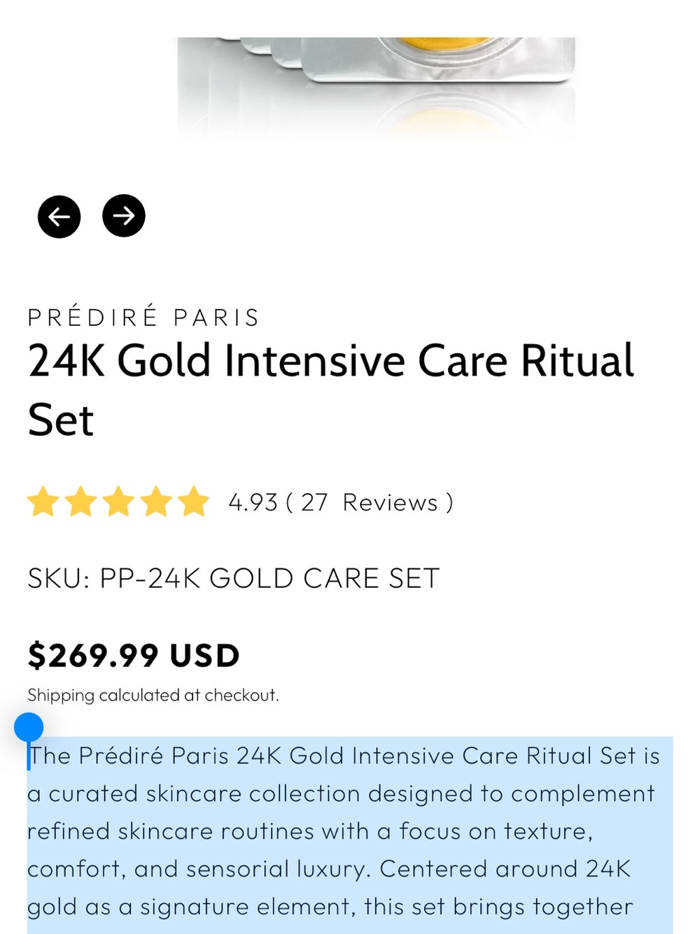 Predire 24K Gold Intensive Care Ritual Set - Picture 7 of 7
